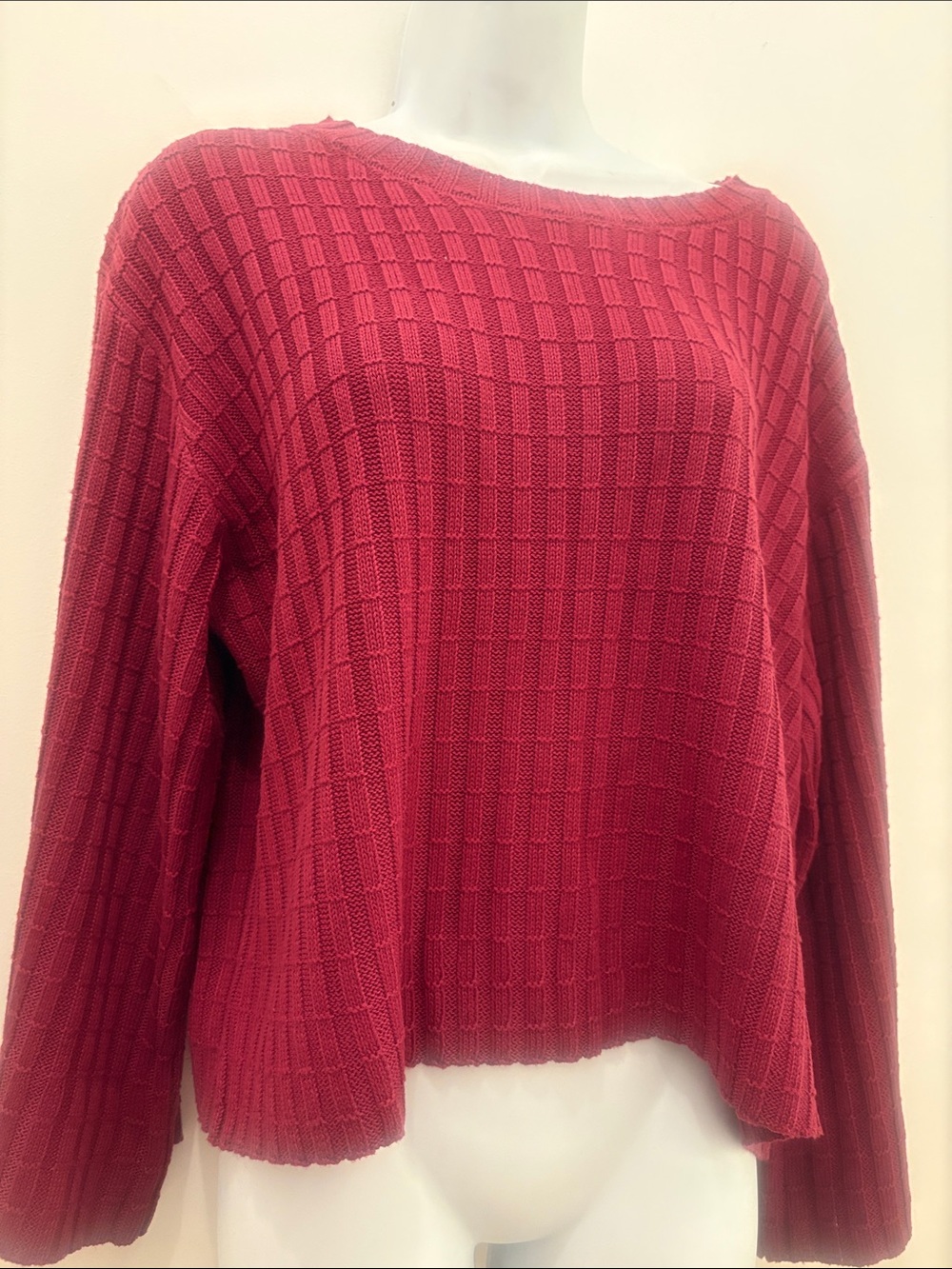 Women's Ribbed Crew Neck Sweater oversized in Deep Red M